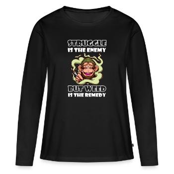 La lutte est l’ennemi, mais l’herbe est le remède - T-shirt manches longues Premium bio Femme - noir - Devant - Julia (174cm)