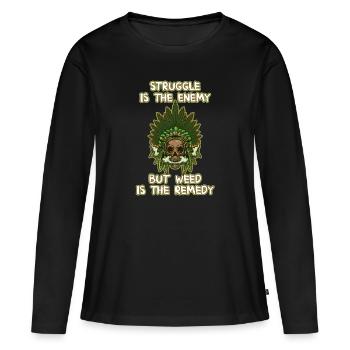 La lutte est l’ennemi, mais l’herbe est le remède - T-shirt manches longues Premium bio Femme - noir - Devant - Julia (174cm)