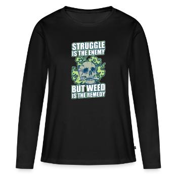 La lutte est l’ennemi, mais l’herbe est le remède - T-shirt manches longues Premium bio Femme - noir - Devant - Julia (174cm)