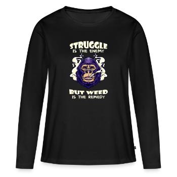 La lutte est l’ennemi, mais l’herbe est le remède - T-shirt manches longues Premium bio Femme - noir - Devant - Julia (174cm)