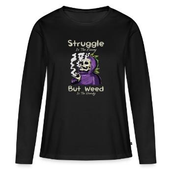 La lutte est l’ennemi, mais l’herbe est le remède - T-shirt manches longues Premium bio Femme - noir - Devant - Julia (174cm)