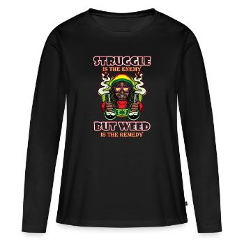 La lutte est l’ennemi, mais l’herbe est le remède - T-shirt manches longues Premium bio Femme - noir - Devant - Julia (174cm)