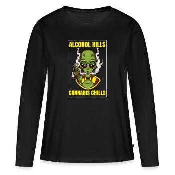 L’alcool tue les frissons du cannabis Fumer de l’herbe Pothead - T-shirt manches longues Premium bio Femme - noir - Devant - Julia (174cm)