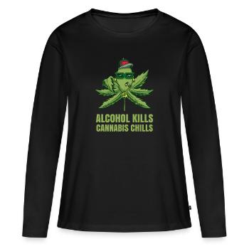 L’alcool tue les frissons du cannabis Fumer de l’herbe Pothead - T-shirt manches longues Premium bio Femme - noir - Devant - Julia (174cm)