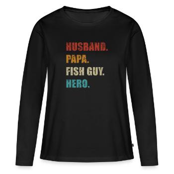 Rétro Poissonnier Aquariophile Fête des Pères - T-shirt manches longues Premium bio Femme - noir - Devant - Julia (174cm)