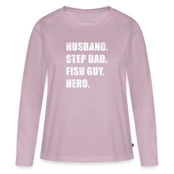 Rétro Poissonnier Aquariophile Fête des Pères - T-shirt manches longues Premium bio Femme - rose poudré - Devant - Julia (174cm)