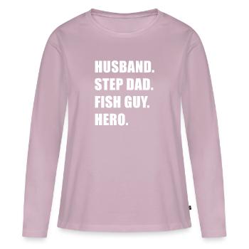 Rétro Poissonnier Aquariophile Fête des Pères - T-shirt manches longues Premium bio Femme - rose poudré - Devant - Julia (174cm)