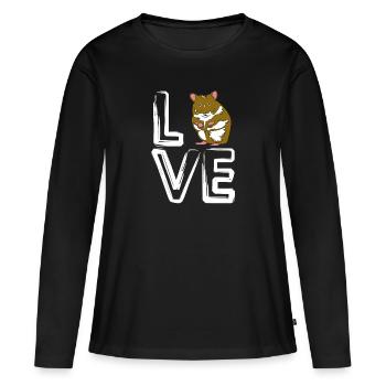 Rétro J’aime les hamsters - T-shirt manches longues Premium bio Femme - noir - Devant - Julia (174cm)