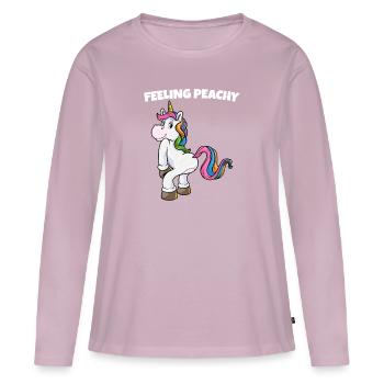Feelin Peaches Licorne Drôles de dictons - T-shirt manches longues Premium bio Femme - rose poudré - Devant - Julia (174cm)