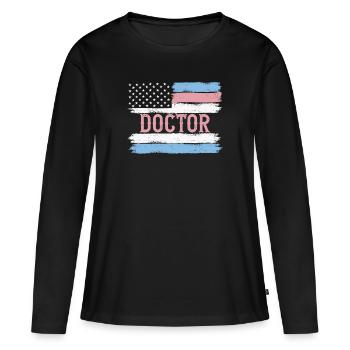 US Pride Médecin Médecin Doc Idée cadeau - T-shirt manches longues Premium bio Femme - noir - Devant - Julia (174cm)