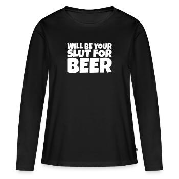 Adulte Humour Ironique Perv Bière Amateur Cadeau - T-shirt manches longues Premium bio Femme - noir - Devant - Julia (174cm)