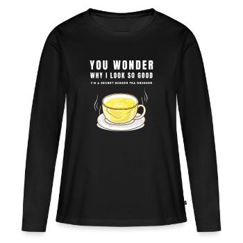 JE SUIS UN BUVEUR SECRET DE THÉ AU GINGEMBRE Ingwertee Ingwer - T-shirt manches longues Premium bio Femme - noir - Devant - Julia (174cm)