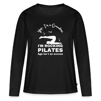 Oui, je suis une grand-mère de Pilates grand-mère pour le cours de Pilates - T-shirt manches longues Premium bio Femme - noir - Devant - Julia (174cm)