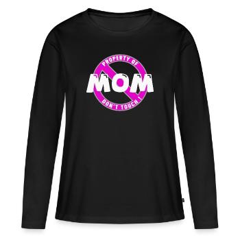 Propriété de maman, blanc .En - T-shirt manches longues Premium bio Femme - noir - Devant - Julia (174cm)