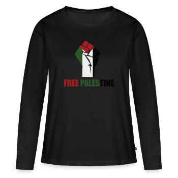 Free Palestine - Frauen Premium Bio Langarmshirt - Schwarz - Vorne - Julia (174cm)