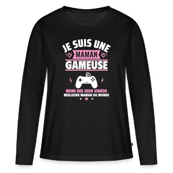 Je suis une maman gameuse, cadeau fête des mères - T-shirt manches longues Premium bio Femme - noir - Devant - Julia (174cm)