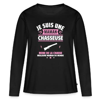 Je suis une maman chasseuse, cadeau fête des mères - T-shirt manches longues Premium bio Femme - noir - Devant - Julia (174cm)