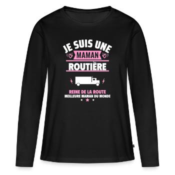 Je suis une maman routière, fête des mères - T-shirt manches longues Premium bio Femme - noir - Devant - Julia (174cm)