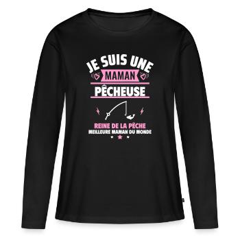 Je suis une maman pêcheuse, cadeau fête des mères - T-shirt manches longues Premium bio Femme - noir - Devant - Julia (174cm)