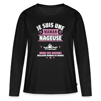 Je suis une maman nageuse, cadeau fête des mères - T-shirt manches longues Premium bio Femme - noir - Devant - Julia (174cm)