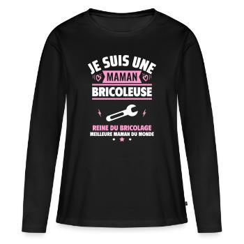 Je suis une maman bricoleuse,cadeau fête des mères - T-shirt manches longues Premium bio Femme - noir - Devant - Julia (174cm)