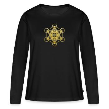 Sacred Geometry Metatron Gold Graphic - Women's Premium Organic Long Sleeve Shirt - black - Front - Julia (174cm)