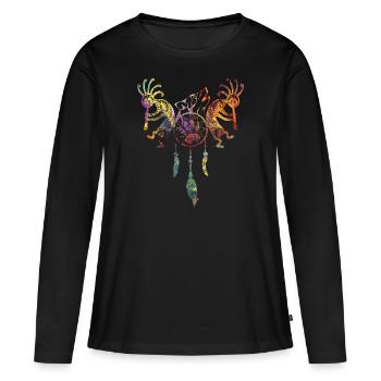 Kokopelli américain amérindien - Dreamcatcher Wolf 1 - T-shirt manches longues Premium bio Femme - noir - Devant - Julia (174cm)