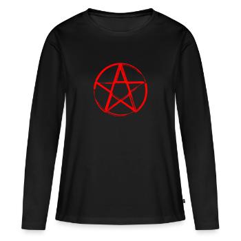 Symbole du diable pentagramme rouge sang Satan Lucifer - T-shirt manches longues Premium bio Femme - noir - Devant - Julia (174cm)