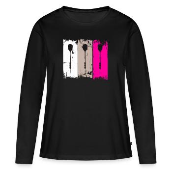 Darts Retro Dartpfeil Design Damen Turnier - Frauen Premium Bio Langarmshirt - Schwarz - Vorne - Julia (174cm)