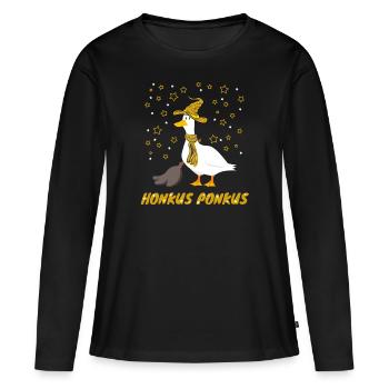 Honkus Ponkus Funny Goose - Women's Premium Organic Long Sleeve Shirt - black - Front - Julia (174cm)