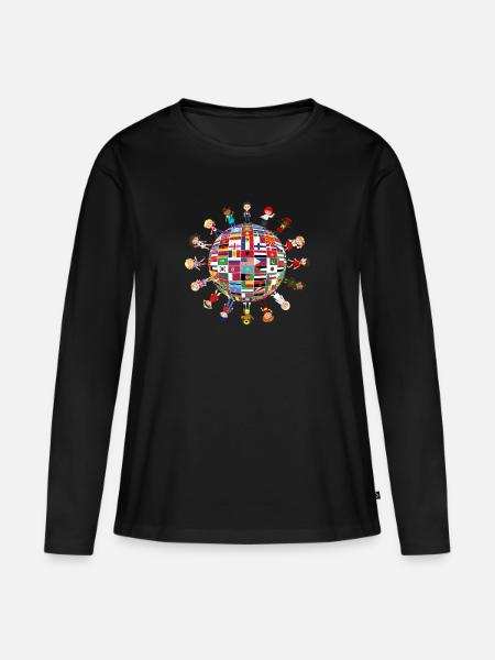 Kulturelle Vielfalt Kinder Rund Um Den Globus - Frauen Premium Bio Langarmshirt - Schwarz