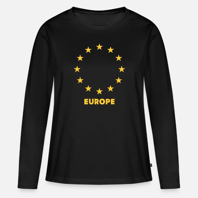 Europa - Frauen Premium Bio Langarmshirt - Schwarz