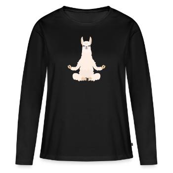 Meditation Lama Namaste Yoga Tier Alpaka Spruch - Frauen Premium Bio Langarmshirt - Schwarz - Vorne - Julia (174cm)