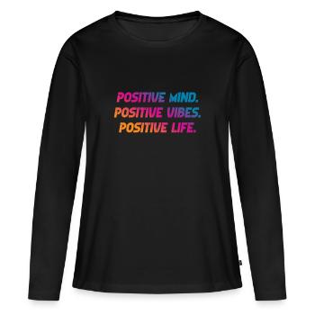 positif Vibes positives Vie positive - T-shirt manches longues Premium bio Femme - noir - Devant - Julia (174cm)