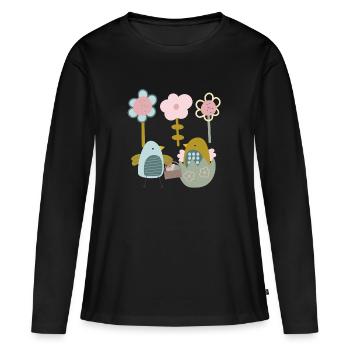 Pâques poussins printemps printemps fleurs nature printemps - T-shirt manches longues Premium bio Femme - noir - Devant - Julia (174cm)