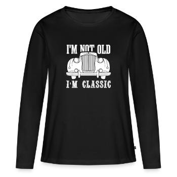 Ich bin nicht alt, ich bin ein Klassiker - Frauen Premium Bio Langarmshirt - Schwarz - Vorne - Julia (174cm)