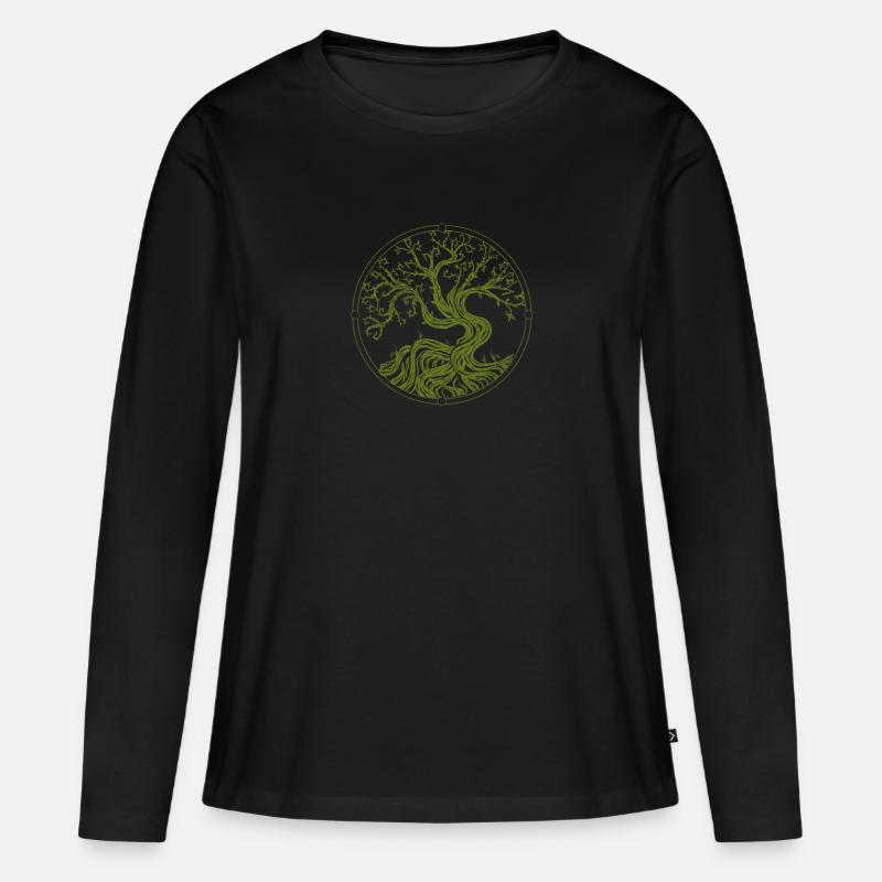 Lebensbaum - Frauen Premium Bio Langarmshirt - Schwarz