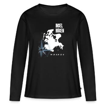 Rügen Urlaub Ostsee Insel Koordinaten Karte - Frauen Premium Bio Langarmshirt - Schwarz - Vorne - Julia (174cm)