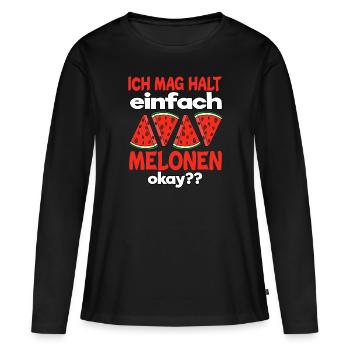 Melonen Liebhaber Wassermelone Melone - Frauen Premium Bio Langarmshirt - Schwarz - Vorne - Julia (174cm)