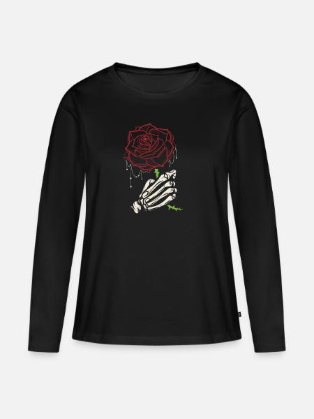 Skeleton Hand Red Rose Flower - Women's Premium Organic Long Sleeve Shirt - black