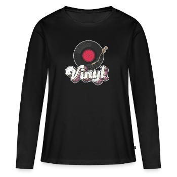 Vinyle Record Turntable Player Lover Cute - T-shirt manches longues Premium bio Femme - noir - Devant - Julia (174cm)