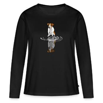 Jack Russel Reflektion im Wasser | Hundeliebhaber - Frauen Premium Bio Langarmshirt - Schwarz - Vorne - Julia (174cm)