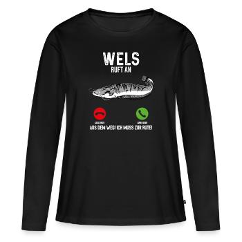 Wels Angeln - Frauen Premium Bio Langarmshirt - Schwarz - Vorne - Julia (174cm)