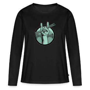 Schlagzeug Drumsticks - Frauen Premium Bio Langarmshirt - Schwarz - Vorne - Julia (174cm)