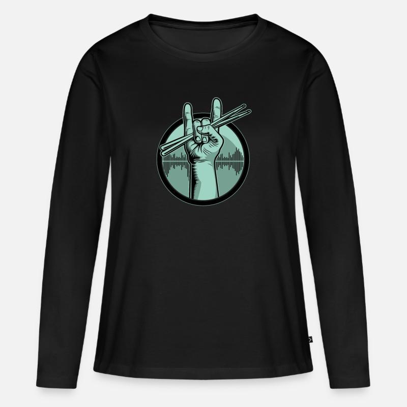 Schlagzeug Drumsticks - Frauen Premium Bio Langarmshirt - Schwarz