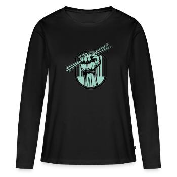 Schlagzeug Drumsticks - Frauen Premium Bio Langarmshirt - Schwarz - Vorne - Julia (174cm)