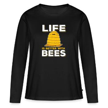 Apices Abeilles Abeilles Nid d’abeilles Miel - T-shirt manches longues Premium bio Femme - noir - Devant - Julia (174cm)