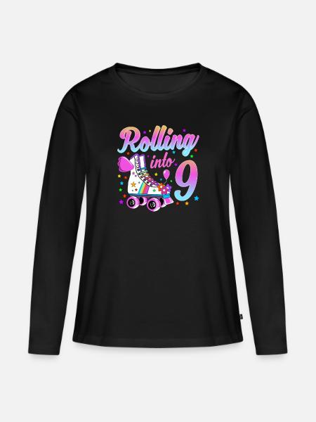 Kinder Geburtstagsshirt 9. Geburtstag Rollschuhe - Frauen Premium Bio Langarmshirt - Schwarz