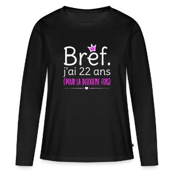 Cadeau d'anniversaire femme 44 ans - T-shirt manches longues Premium bio Femme - noir - Devant - Julia (174cm)