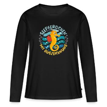 Examen de natation hippocampe Examen de natation Examen - T-shirt manches longues Premium bio Femme - noir - Devant - Julia (174cm)